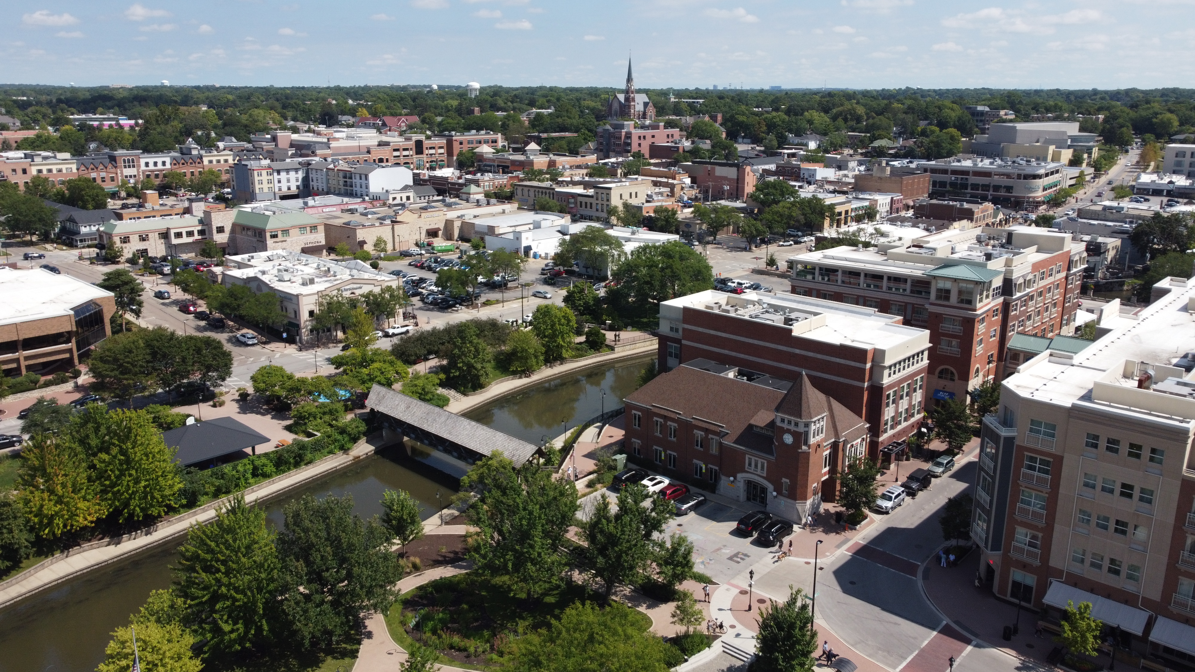 Downtown Naperville & Riverwalk Aerial View